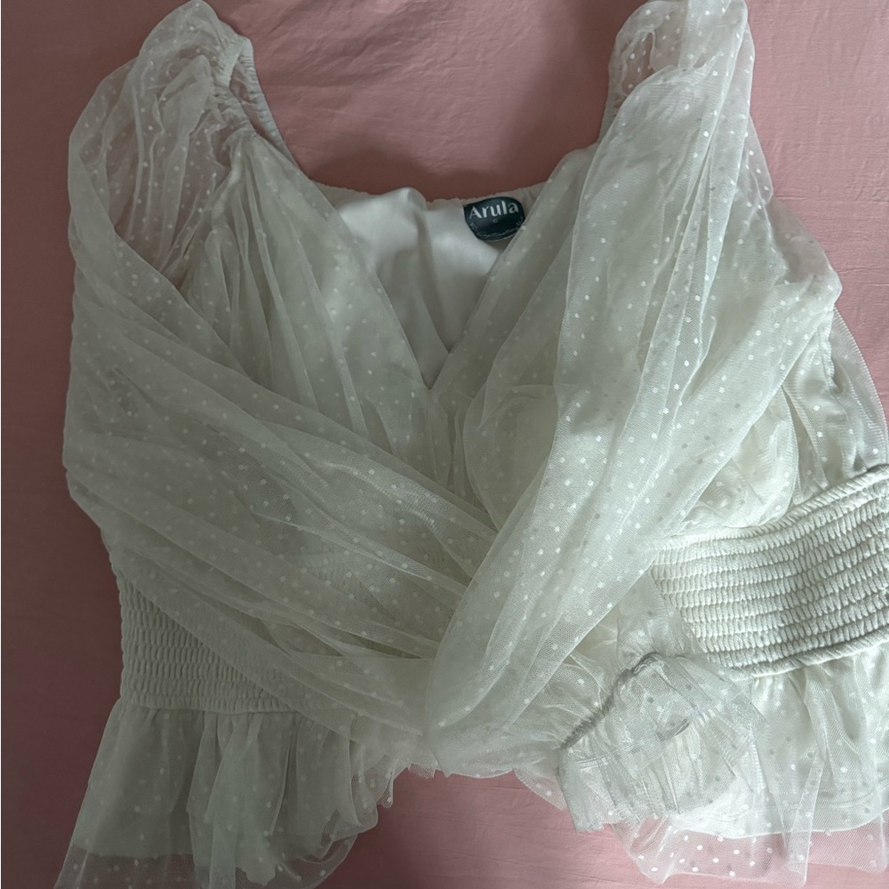 Arula Cream Sheer Polka Dot Blouse